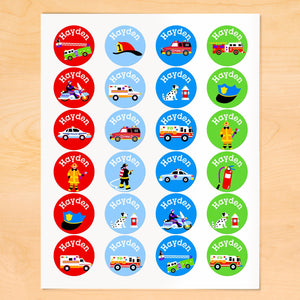 Rescue Heroes Personalized Round Waterproof Labels 24 CT
