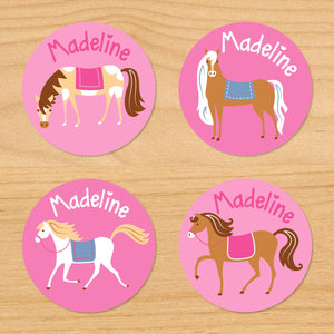 Étiquettes rondes imperméables personnalisées roses pour chevaux 24 CT