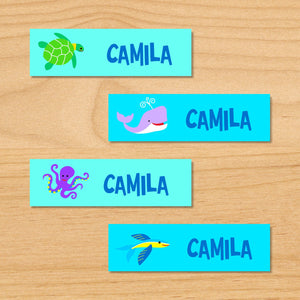 Etiquetas pequeñas impermeables personalizadas de 80 ct con diseño de peces, delfines, ballenas y tiburones