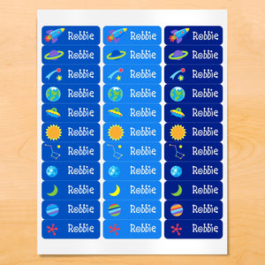 Outer Space Rockets Planets Personalized 33 CT Rectangle Waterproof Labels