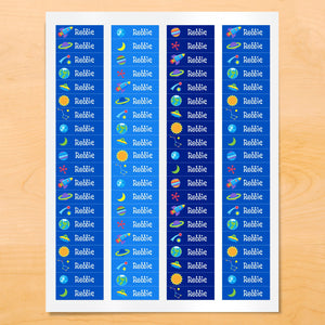 Outer Space Rockets Planets Personalized 80 CT Waterproof Mini Labels