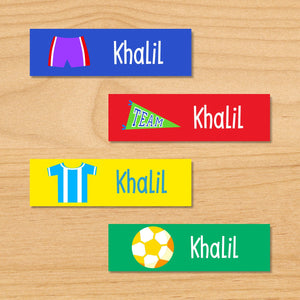 Etiquetas mini impermeables personalizadas de 80 ct con diseño de niño futbolista