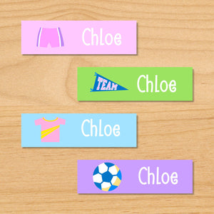 Etiquetas pequeñas impermeables personalizadas de 80 ct con diseño de chica futbolista