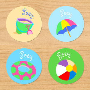 Étiquettes rondes imperméables personnalisées Summertime Beach 24 CT