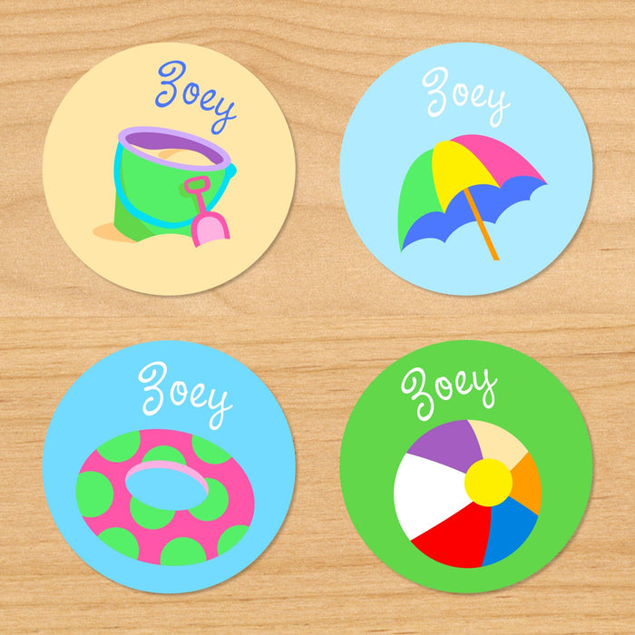 Summertime Beach Personalized Round Waterproof Labels 24 CT
