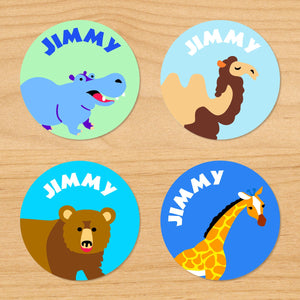 Wild Animals Personalized Round Waterproof Labels 24 CT