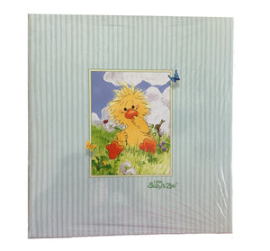 Album de scrapbooking pour bébé Little Suzy's Zoo Witzy Yellow Duck in Meadow Grass 50 inserts et 25 protège-feuilles Vintage 2003 à rayures blanches et vertes