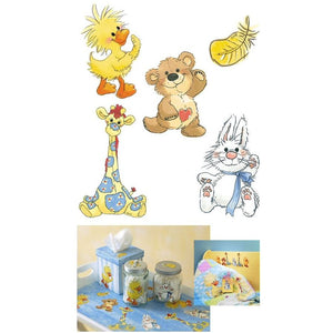 Lot de 25 autocollants muraux pré-collés pour papier peint Little Suzy's Zoo pour chambre d'enfant, bébé, animaux, canard, lapin, ours, girafe, décoration de chambre