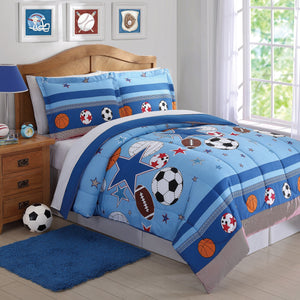 Blue Sports Star Boy Bedding Twin Comforter Set