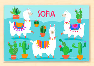Mantel individual personalizado de llamas de 18" x 12" con alfabeto