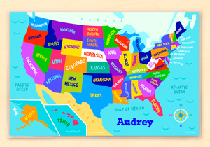 Mantel individual personalizado para niños con mapa de EE. UU. y nombres de estados, de 18 x 12 pulgadas, con alfabeto - Custom USA