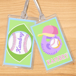 Lot de 2 étiquettes nominatives personnalisées pour enfants, motif fille de softball