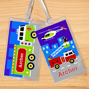 Rescue Heroes EMT Fire Truck Personalized 2 PC Kids Name Tag Set