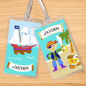 Juego de 2 etiquetas con nombre para niños personalizadas de piratas
