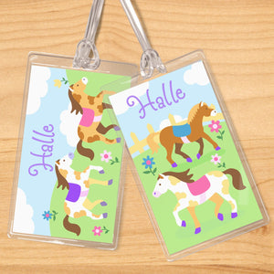 Lot de 2 étiquettes nominatives personnalisées pour enfants avec chevaux de poney