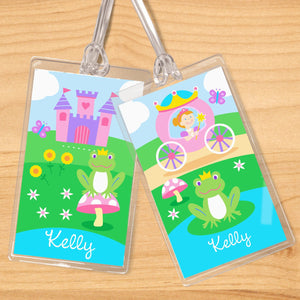Juego de 2 etiquetas con nombre para niños personalizadas con diseño de carruaje y castillo de princesa
