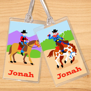 Lot de 2 étiquettes nominatives personnalisées pour enfants Western Cowboy Ride'Em