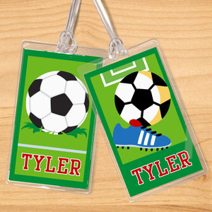 Lot de 2 étiquettes nominatives personnalisées pour enfants Soccer Boy