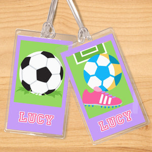 Lot de 2 étiquettes nominatives personnalisées pour enfants, motif fille de football