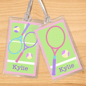 Juego de 2 etiquetas con nombre para niños personalizadas para niña de tenis