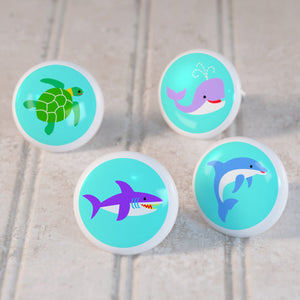 Ocean Fish 4pc Ceramic Drawer Knob Set