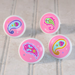 Pink Paisley 4pc Ceramic Drawer Knob Set