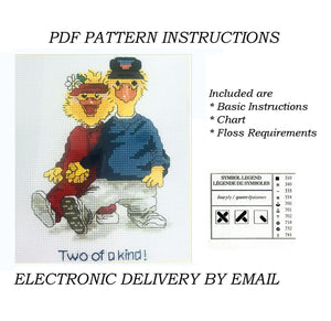 Suzy's Zoo Vintage Counted Cross Stitch PDF Pattern Instructions Yellow Duck Couple - Two of a kind! Janlynn 2001 Wedding or Anniversary