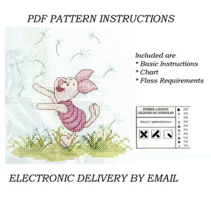 Disney Winnie The Pooh Piglet Watercolor Counted Cross Stitch Kit or PDF Chart Pattern Instructions 5" x 5.5"