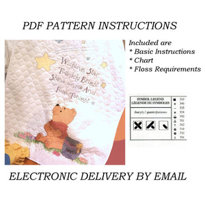 Vintage Walt Disney Winnie The Pooh Bear Counted Cross Stitch PDF Pattern Chart Instructions 'Wishing Star' Keepsake Baby Nursery Gift Crib Blanket Quilt 34" x 43"