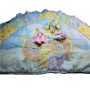 NEW Vintage 6 PC Precious Moments Noah's Ark Nursery Collection - Baby Crib Bedding Set with 3D Appliques, Musical Mobile, Wall Art by Crown Crafts 2004