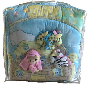 NEW Vintage 6 PC Precious Moments Noah's Ark Nursery Collection - Baby Crib Bedding Set with 3D Appliques, Musical Mobile, Wall Art by Crown Crafts 2004