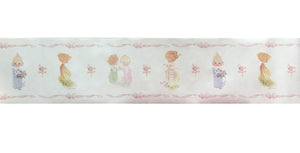 LOT de 2 rouleaux - Bordures murales pré-encollées Vintage New Precious Moments Girls & Pink Ribbons 30 pi