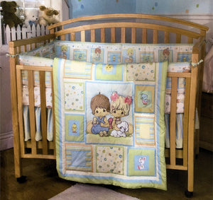 Ensemble de literie pour berceau et mobile musical pour bébé, 5 pièces, vintage, Precious Moments, PRECIOUS PALS, collection pour chambre d'enfant, garçon et fille, unisexe, vert menthe, rare, 2006