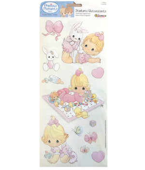 Feuilles d'autocollants de scrapbooking Precious Moments pour bébés filles avec bordures vintage 5 1/2" x 12"