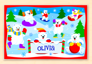 Mantel individual personalizado con osos polares navideños de 18" x 12" con alfabeto
