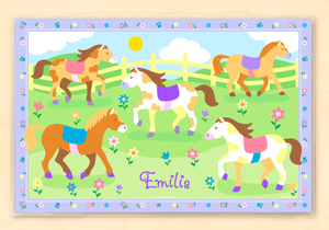 Horses Ponies Kids Personalized Placemat 18" x 12" with Alphabet