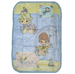 Precious Moments Plush Baby Boy  Girl Crib Blanket Luxury Plush Buttons & Bows Vintage