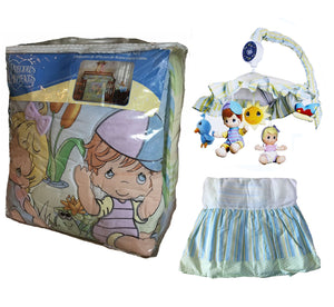 Ensemble de literie pour berceau et mobile musical pour bébé Nature's Babies Vintage 5 pièces Precious Moments Collection unisexe pour chambre d'enfant garçon fille Rare 2007