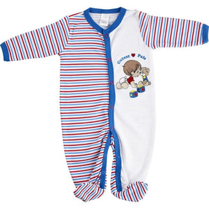 Rare Precious Moments Sleep & Play Baby Boy Clothing Embroidered One-Piece Outfit Snap-Up Footed Romper Sleepsuit 0-3 M 'Cutest Pals' Boy with a Bear