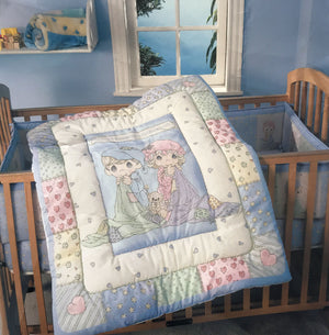 NEW Vintage 8 PC Precious Moments Blue Sweet Dreams Baby Crib Bedding Set Boy Girl Unisex Nursery Bedroom Collection Rare 1999 - Blankets & Pajamas Design