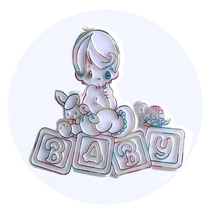 Adorno de plástico vintage para tarta de baby shower, diseño de conejito, tortuga y letras del alfabeto para bebé, de 3 3/4" x 3 1/2"