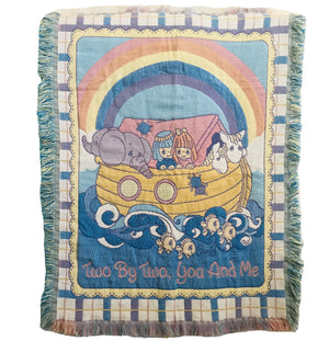 Couverture pour bébé Precious Moments Arche de Noé en jacquard tissé pour berceau de chambre d'enfant Deux par deux 32" X 43" Cadeau souvenir Vintage