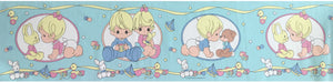 Bordure murale vintage New Precious Moments Peel & Stick Collection Bébés Garçons et Filles - Bleu aqua