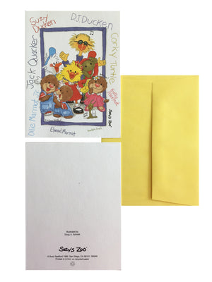 Carte de vœux vierge avec enveloppe, personnages du groupe de gangs du zoo de Suzy, 1995