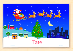 Mantel individual personalizado de Navidad con el viaje de Papá Noel de 18" x 12" con alfabeto