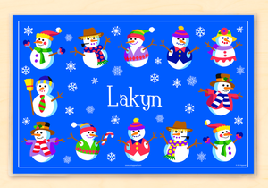Mantel individual personalizado con 12 muñecos de nieve felices de 18" x 12" con alfabeto