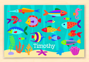 Mantel individual personalizado para niños con peces tropicales del océano, 18" x 12" con alfabeto