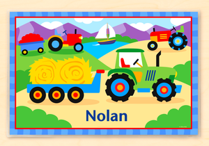 Farm Tractor Kids Personalized Placemat 18" x 12" with Alphabet - Custom Made in USA