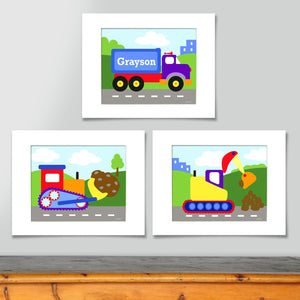 Construction Personalized Art Prints - Set of 3