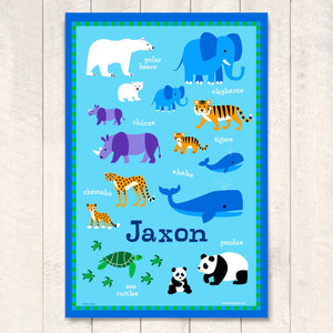 Wild Animals Personalized Kids Wall Art Print 12" x 18"